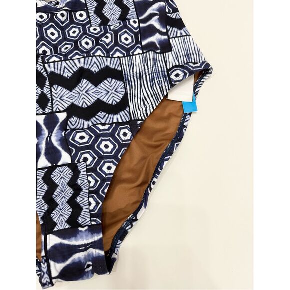 Bleu Rod Beattie Navy Multi Print Bamboo Island Time One Piece Swimsuit 14 NWT - Picture 3 of 8